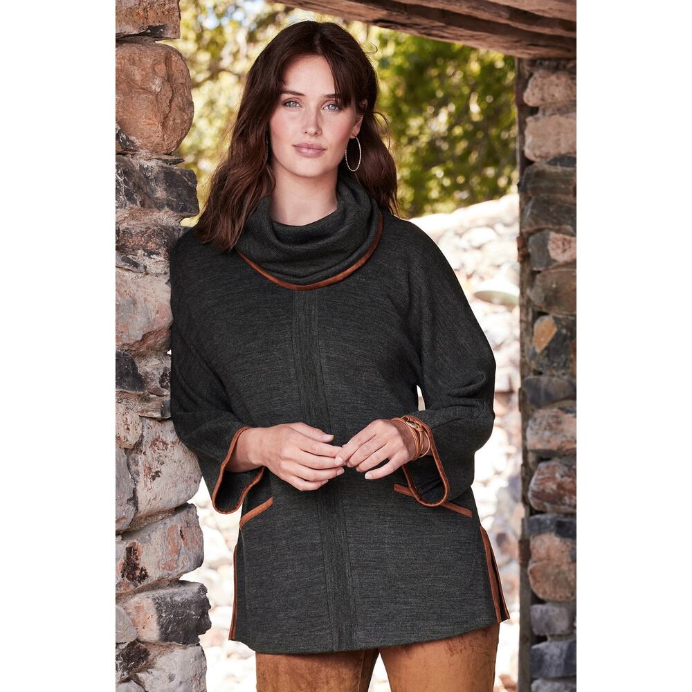 Women's Size PL Soft Surroundings Hanna Convertible Tunic Cowl Neck Gray Wool